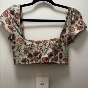 Anthropology Carolina K Mint Sage green coral print swimsuit top